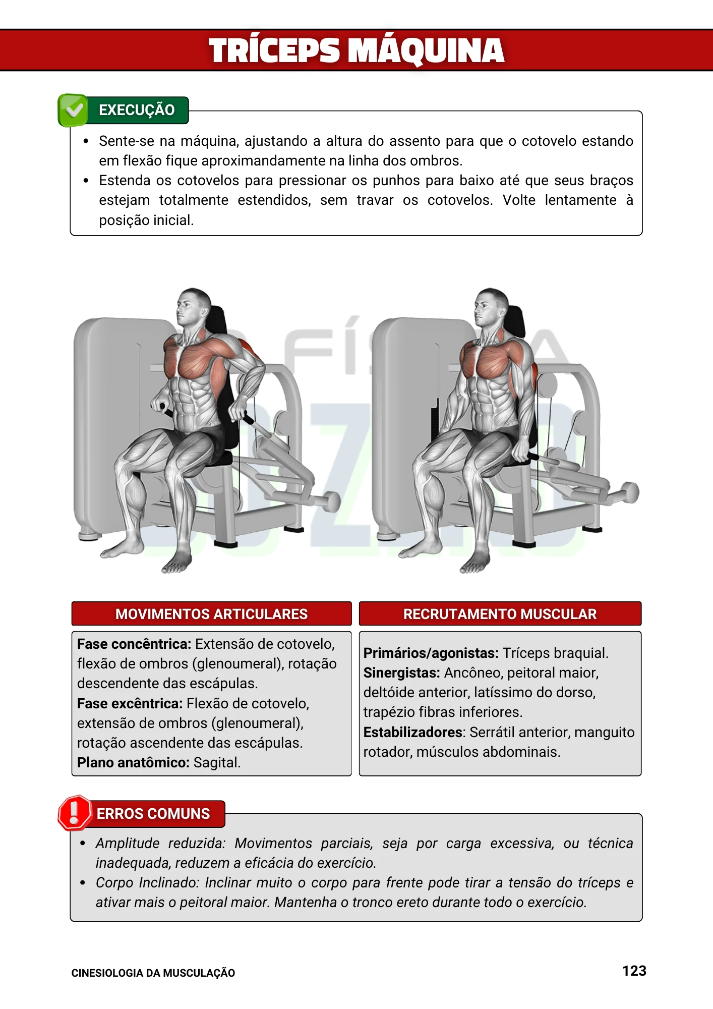 Página sobre execução do exercício tríceps máquina
